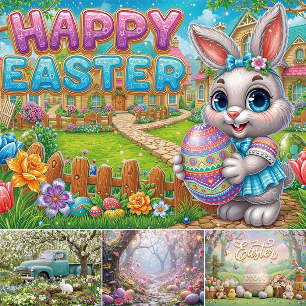

MOON.QG 2026 Spring Easter Backdrop Garden Bunny Tulip Background Women Decor Photo Studio Accessories Shooting Props Wallpaper
