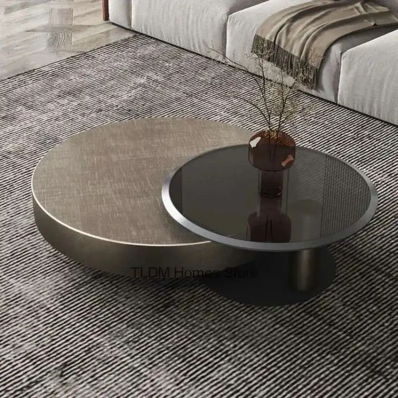 

Designer Stainless Steel Coffee Tables European Luxury Round Tea Table Living Room Furniture Italian Tempered Glass Side Table