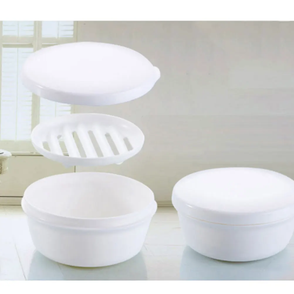 

4pcs Portable Round Plastic Container Drainage Soap Container Lid For Bathroom Shower Kitchen Use Soap Dish Holder