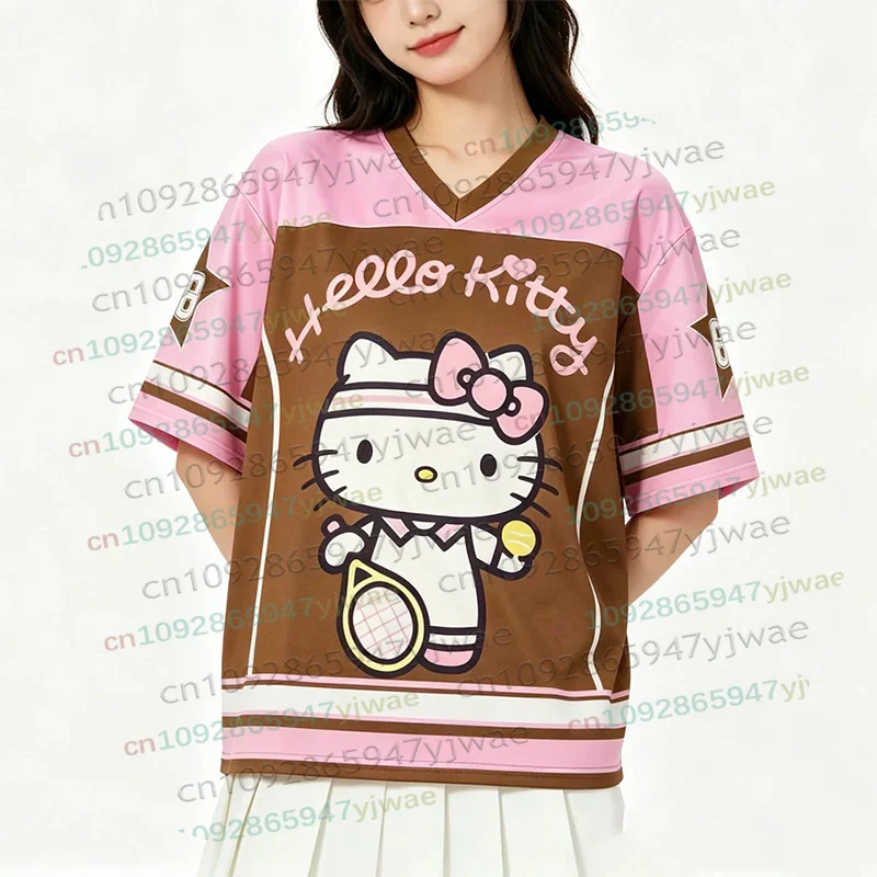 

Футболка с принтом Hello Kitty, спортивная одежда с героями мультфильмов, женская и мужская свободная повседневная легкая дышащая уличная одежда, футболка для косплея для детей/взрослых