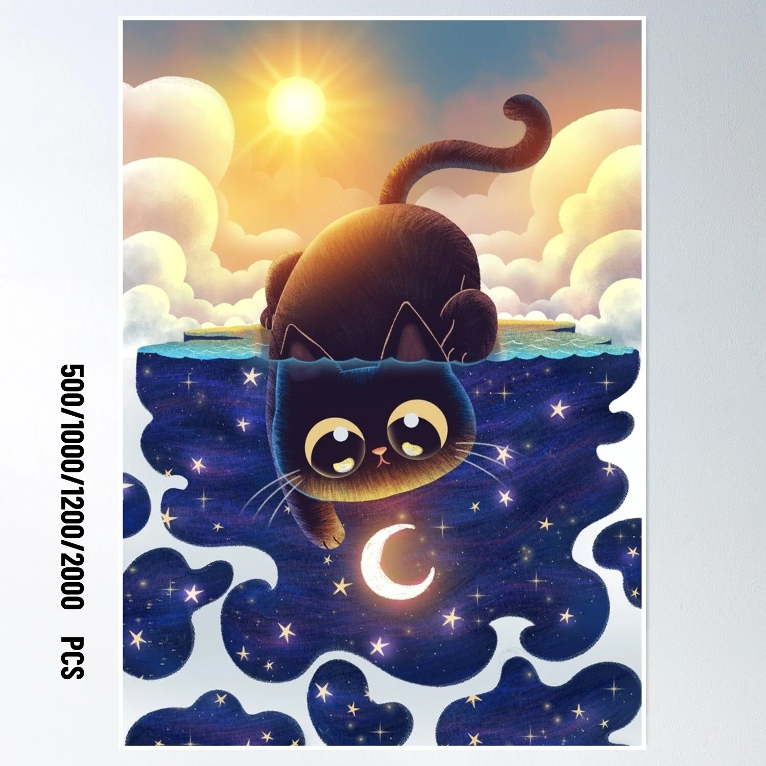 Jigsaw Puzzles Cute Black Cat Catch the Moon 500/1000/1200/2000 PCS Modern Wall Decor for Living Room Bedroom Perfect Gift