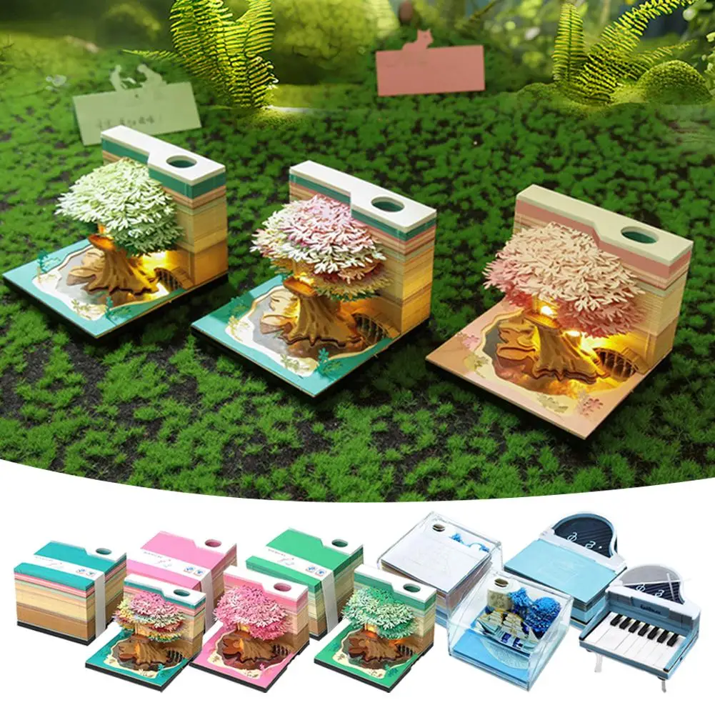 Carved Tree House Tabletop Ornaments 3D Health And Environmental Decoration Hand-torn Sticky Note Gift For Relatives And Fr F3B1