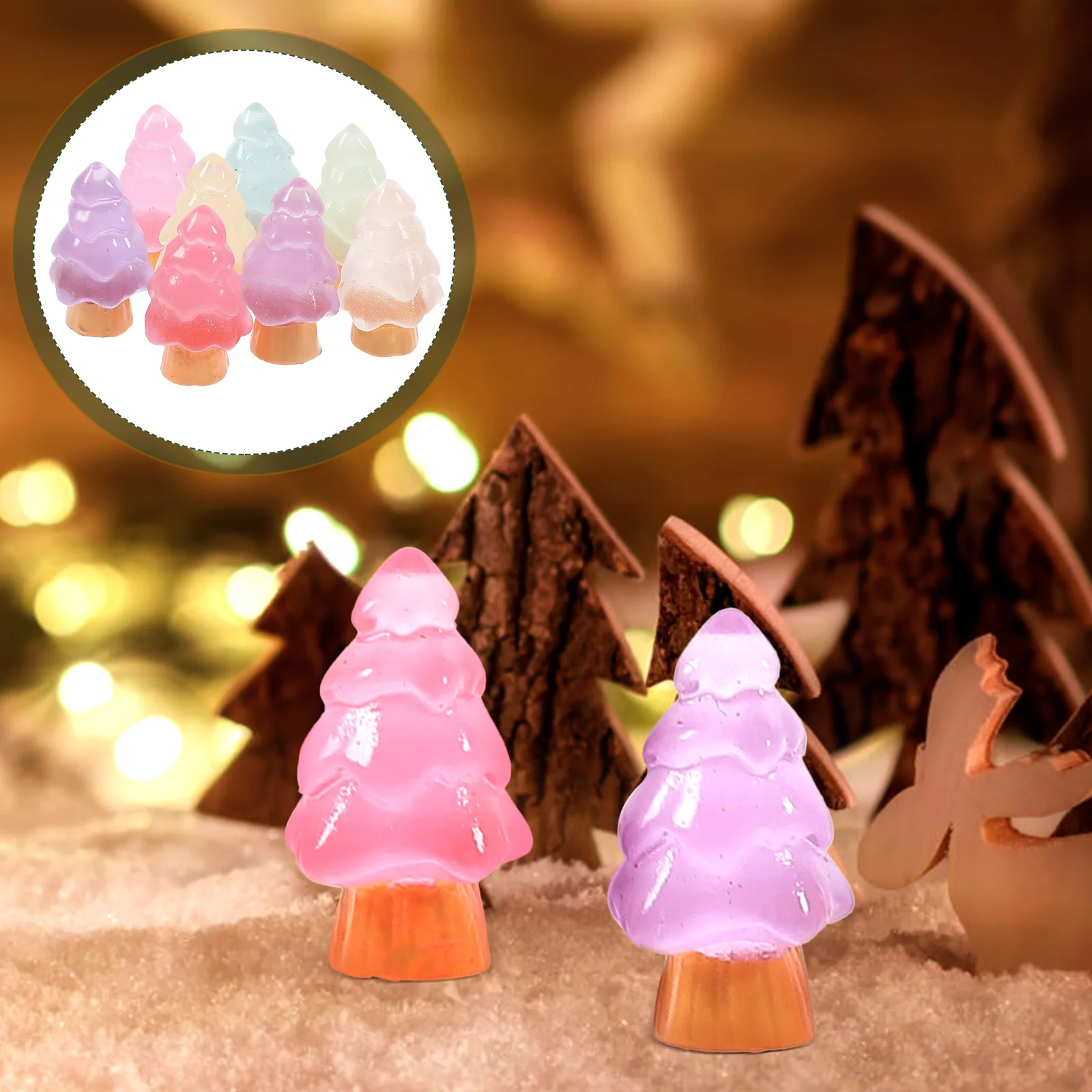 

8 Pcs Christmas Ornament Luminous Small Ornaments Decorative Trees for Home Resin Tabletop Decorating