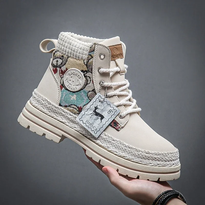 

Лидер продаж зимы 2024, мужские и женские ботильоны с высоким берцем, рабочие ботинки «Челси» в британском стиле, модная мотоциклетная обувь, мужские кроссовки, размер 39-48