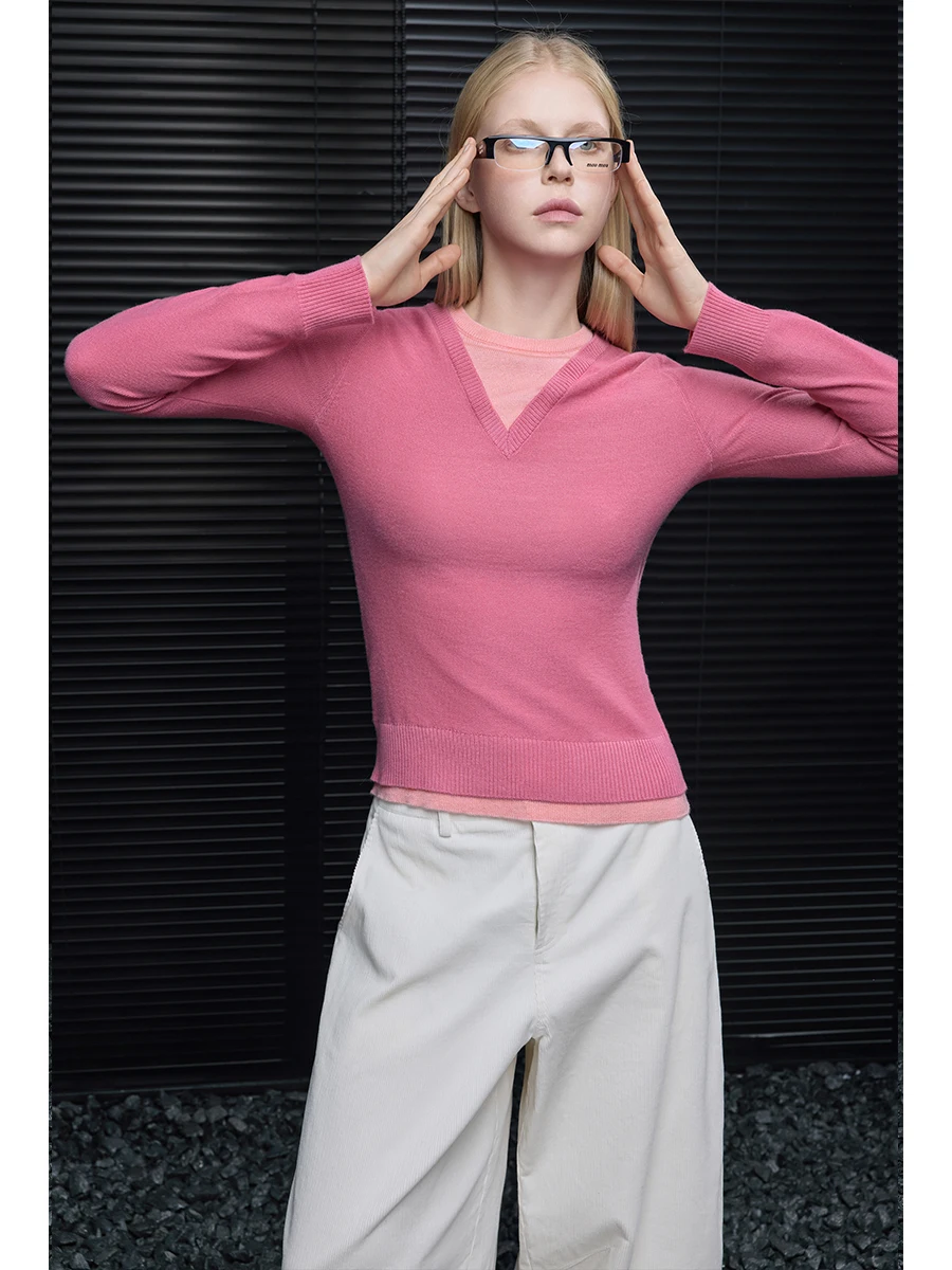 

Pink V-Ne Knitted Wool Sweater Women's Lazy Sle High-End Feelings Autumn Winter New Arrival Street Sle Long Sve Crew...