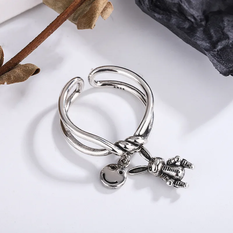 

New 925 Sterling Silver Smiling Face Rabbit Rings For Women Wedding Luxury Quality Jewelry Accessories
