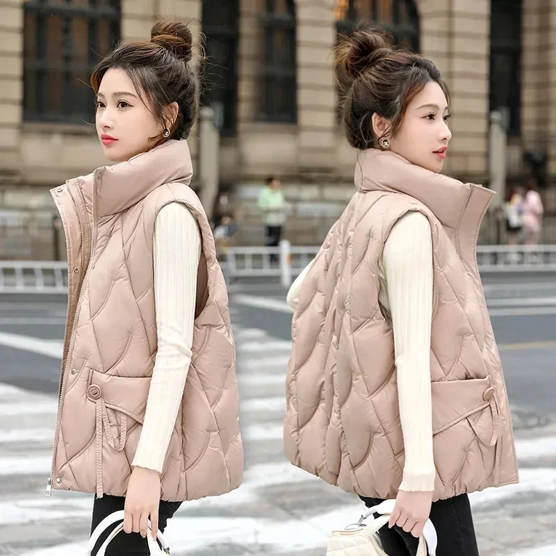 

New 2026 Winter Down Cotton Vests Jacket Women Short Sleeveless Warm Female Waistcoat Parkas Ladies Outwear