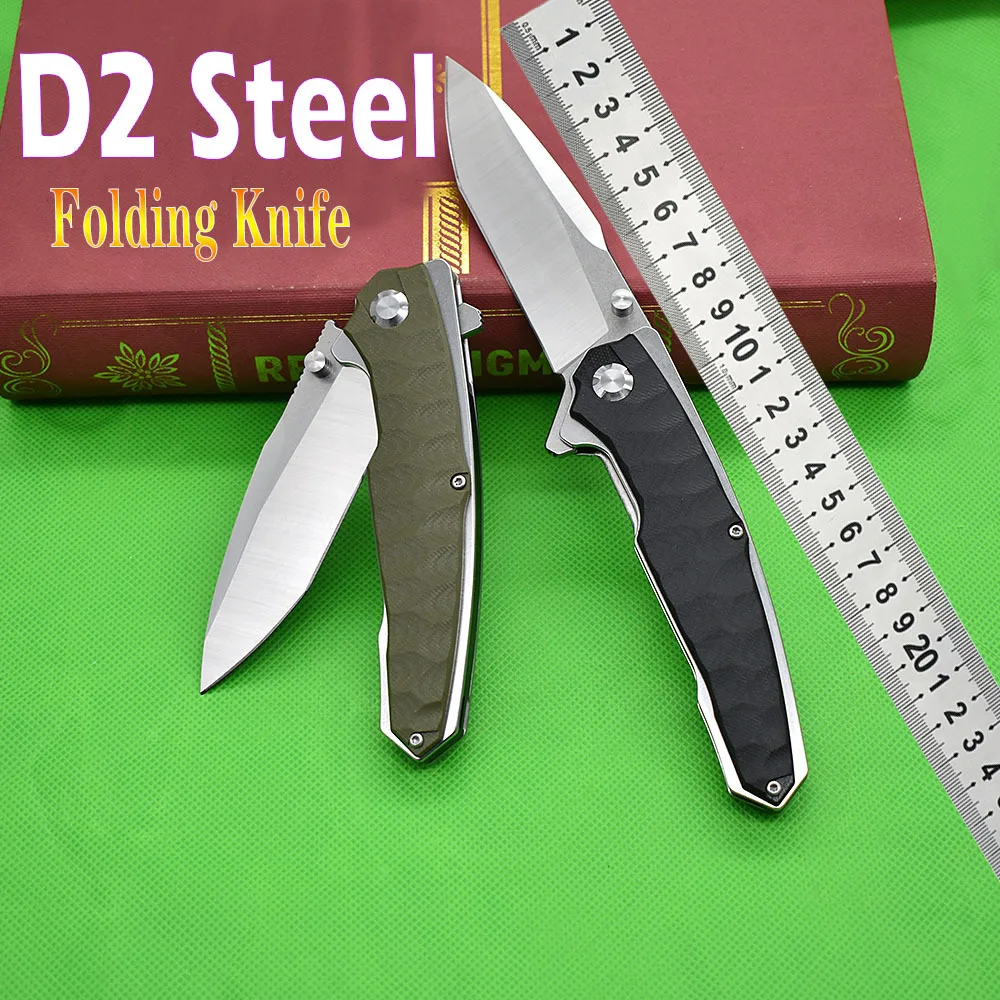 Free shipping D2 steel Blade High hardness  Folding Knife three colors G10 handle Outdoor camping EDC tool