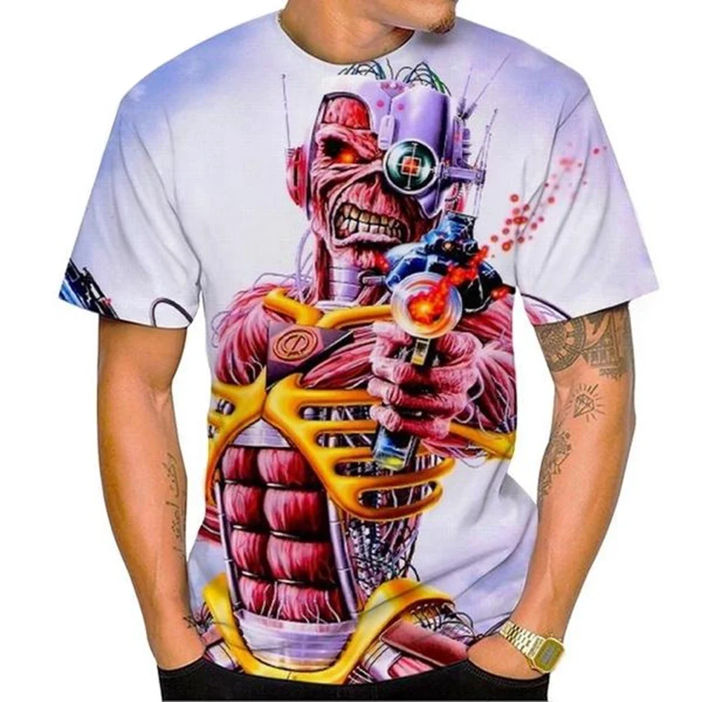 Camiseta personalizada de moda nostálgica con estampado 3D de Heavy Metal Music Devil Cool Fashion de verano