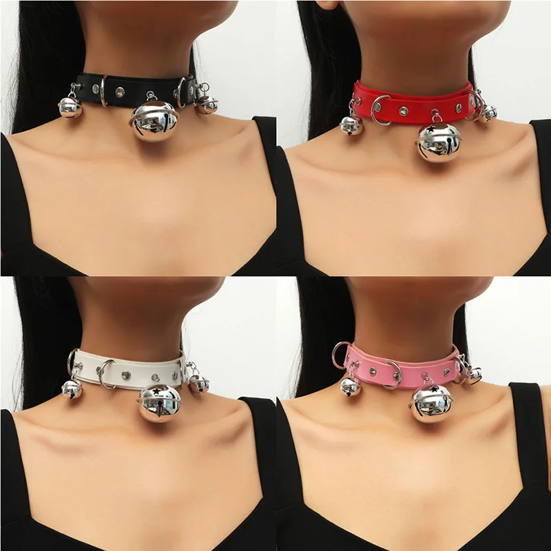 Grappige Sexy Punk Lederen Choker Ketting Met Bell Metal Trendy Chocker Kraag Ketting Boho Gothic Kostuum Sieraden Accessoires