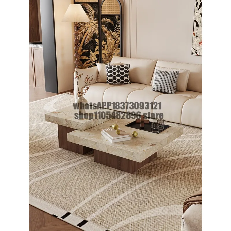 

Rock slab coffee table retro style living room household small apartment high and low square medium and ancient style table