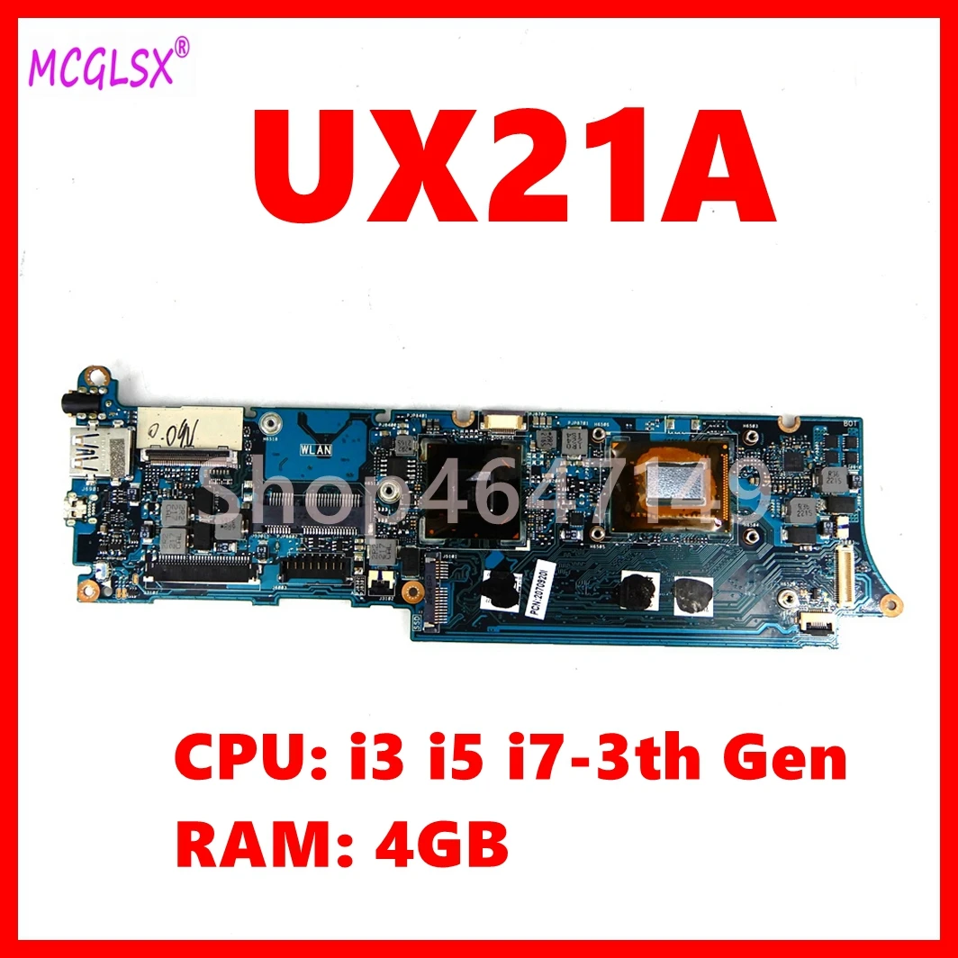 UX21A Laptop Motherboard For ASUS UX21A UX21 Notebook Mainboard with I3 I5 I7-3th Gen 4GB RAM 100% Tested OK