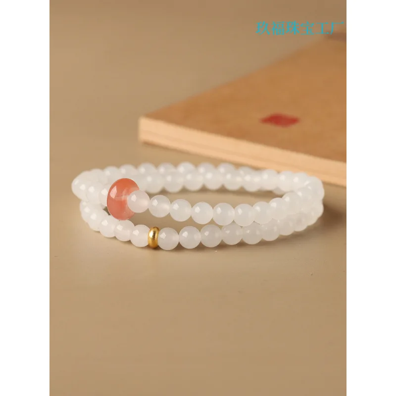 Natural Hotan , Sheep Fat White Jade, Double- , Multi-Layer Bead Bracelet Women