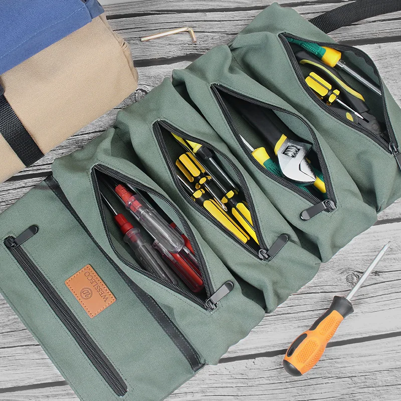 Portable Tool Roll Bag Pouch Wrench Screwdriver Pliers Roll Bag Case Canvas Roll Tool Bag Organizer Tools Storage Bag Case