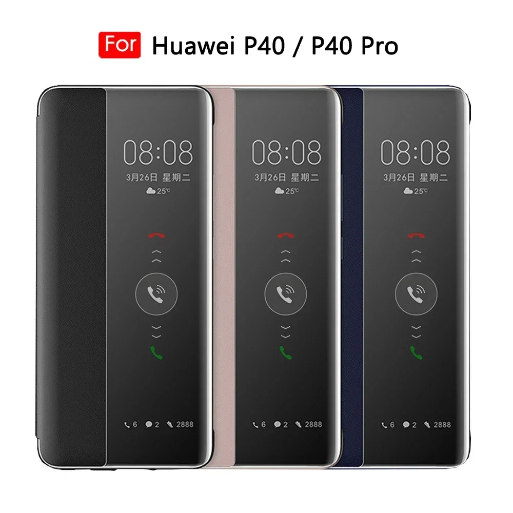 Smart View Case For Huawei P40 Pro P40Pro P40+ Auto Sleep Wake Up Phone Back Cases PU Leather Flip Cover Fundas Capa