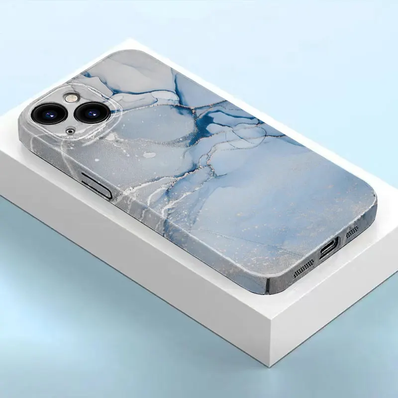 Phone Case for iPhone 15 14 11 13 12 Pro Max MINI XR X XS 8 7 6 6S Plus Film Funda Frame Pattern Cover Coque Gray Marble