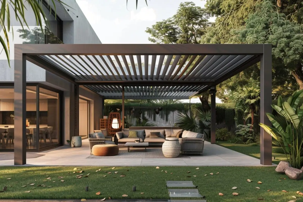 

Outdoor Customized Waterproof Balcony Roof Gazebo Garden Pavilion Electric Louvered Pergola with LED Light Metal Pergolas System