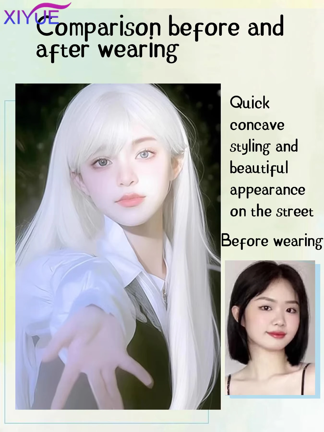 White straight hair synthetic wig for Halloween cosplay wig for role-playing everyday party wig set