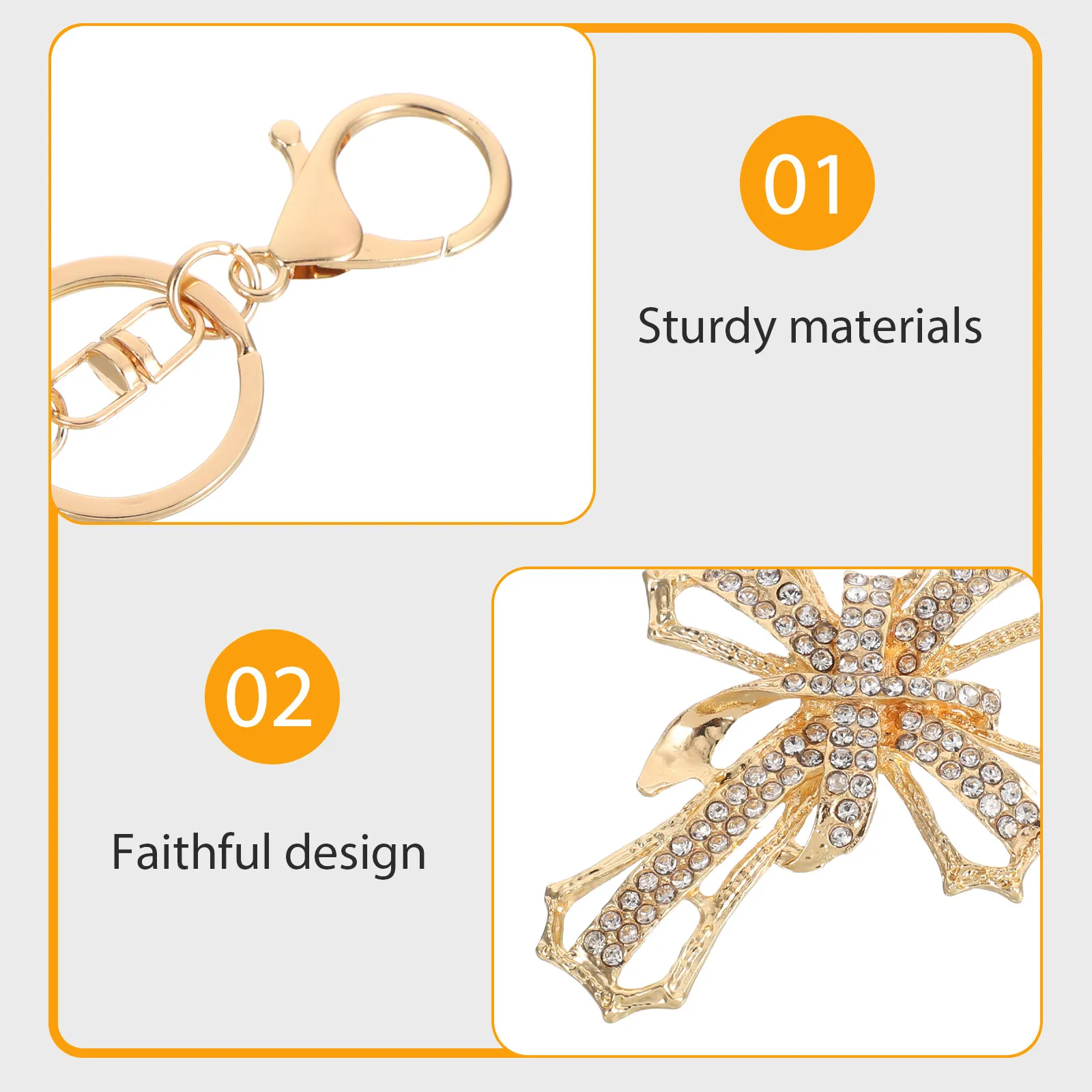 Sophisticated Metal Cross Keychain with Crystal Rhinestones Spiritual Key Pendant for Baptism Easter Church Gift Bag Charm