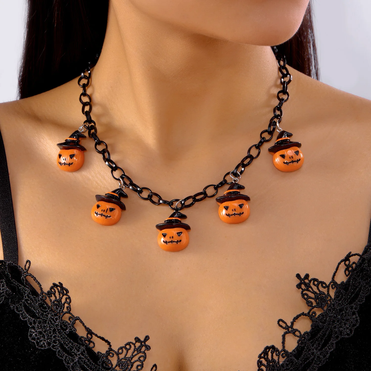 Pumpkin Ghost Pendant Clavicle Necklace for Women Gothic Red Blood Pattern Wooden Beads Necklace Party Jewelry Accessories