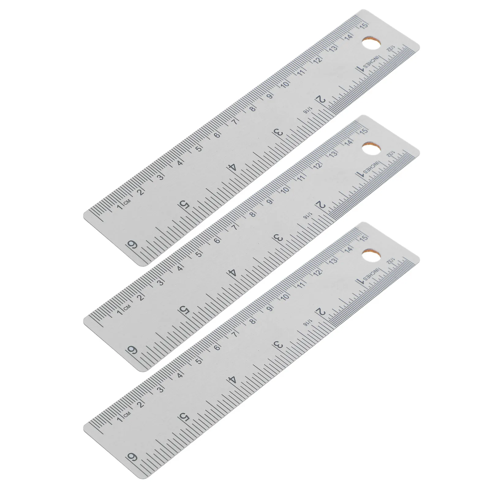 3Pcs Stainless Steel Ruler Non Slip Cork Back 6 Inch Dual Scale Inch Centimeter Marked Precise Measurement Drafting School
