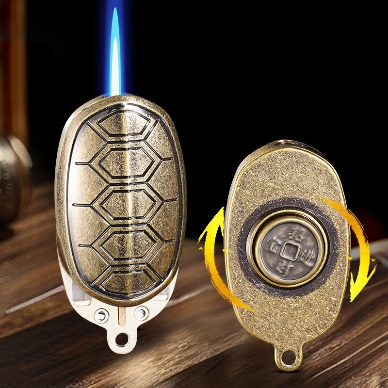 New Unusual Metal Turtle Shaped Windproof Jet Blue Flame Torch Lighter Fun Keychain Pendant Portable Inflatable Lighters Smoking