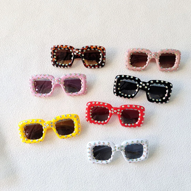 Fashion Crazy Squared Girls and Boys Sunglasses Diamond Sunglasses Colorful Children Cute Party Eyewear