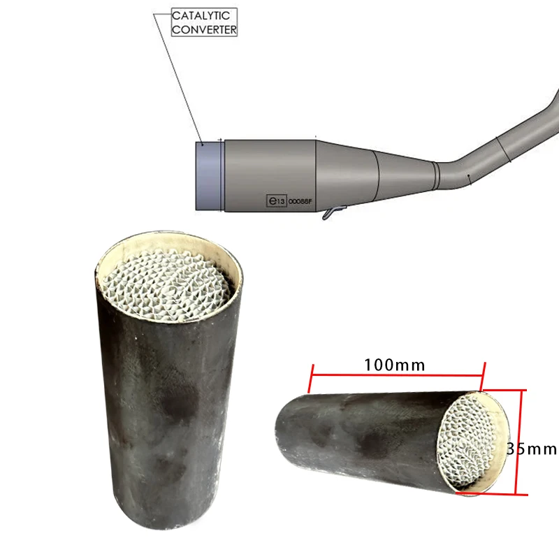 35x100mm Motorbike muffler with coating motorbike catalyst converter EURO5 6 Emission 200cpsi for clean exhaust