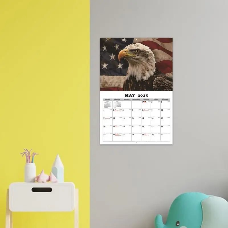 2025 Flag Eagle-Themed Calendar 2025 Monthly Calendar Decor Clear Printing Vertical Wall Calendar For Living Room Bedroom