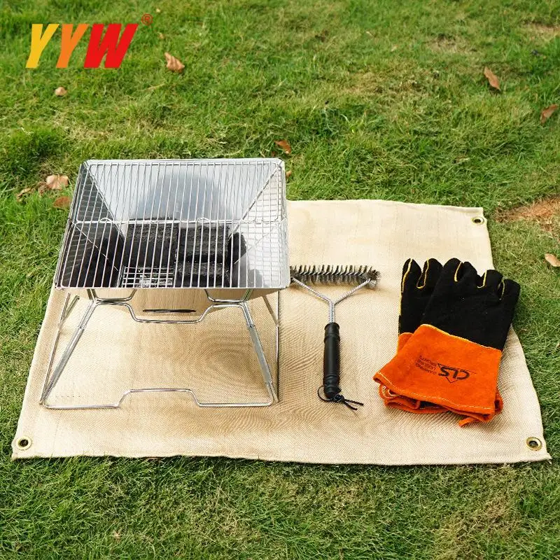 Barbecue Fire Blanket Camping Fireproof Cloth Fire Pit Mat Picnic BBQ Pad Stove Grill Mat Blanket Fiberglass Ember Mat Rug