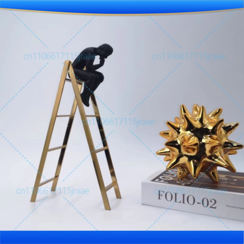 Golden Ladder Crafts Resin Black Thinker Sculpture Art Abstract Character Statue Statuette TV Cabinet Living Room Decor