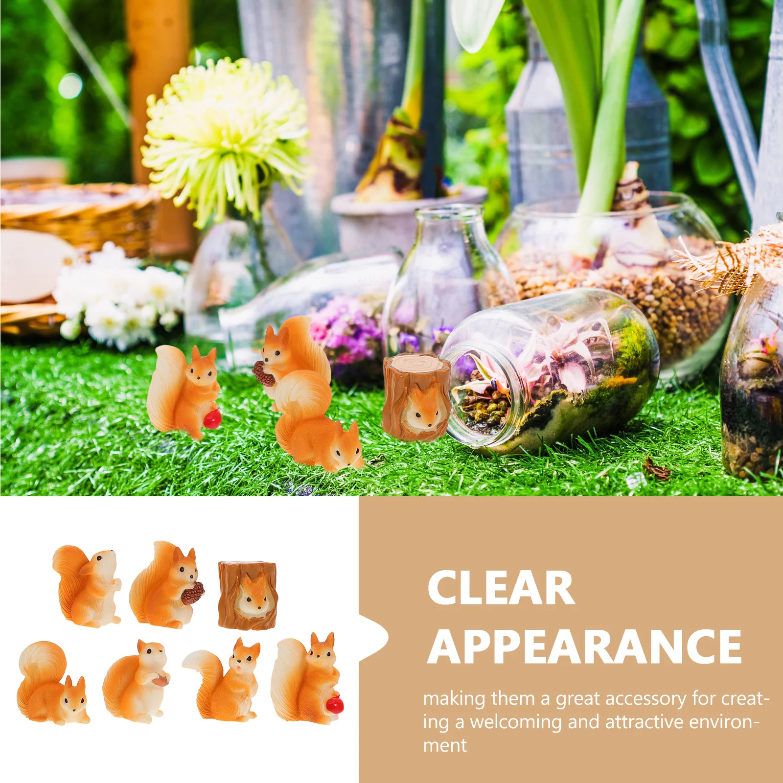 7 قطعة زينة السنجاب الراتنج الصغيرة نابض بالحياة السنجاب حديقة الحلي DIY بها بنفسك الطحلب المشهد ديكور شخصيات الغابات المصغرة