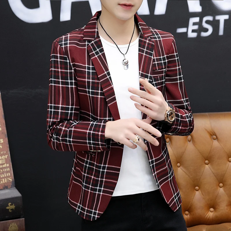 

Облегающий клетчатый костюм для мужчин, весна-осень, новый модный повседневный студенческий костюм Jaet Stand Faion, городской молодежный длинный све, но...