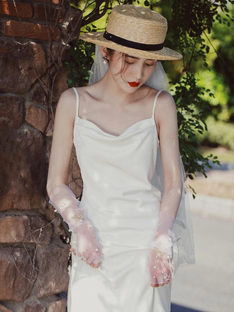 White Strapl Long Dr Travel Photoaphy Wedding Dr Korean Sle mid Waist Floor Length No Sve for Wedding And Date