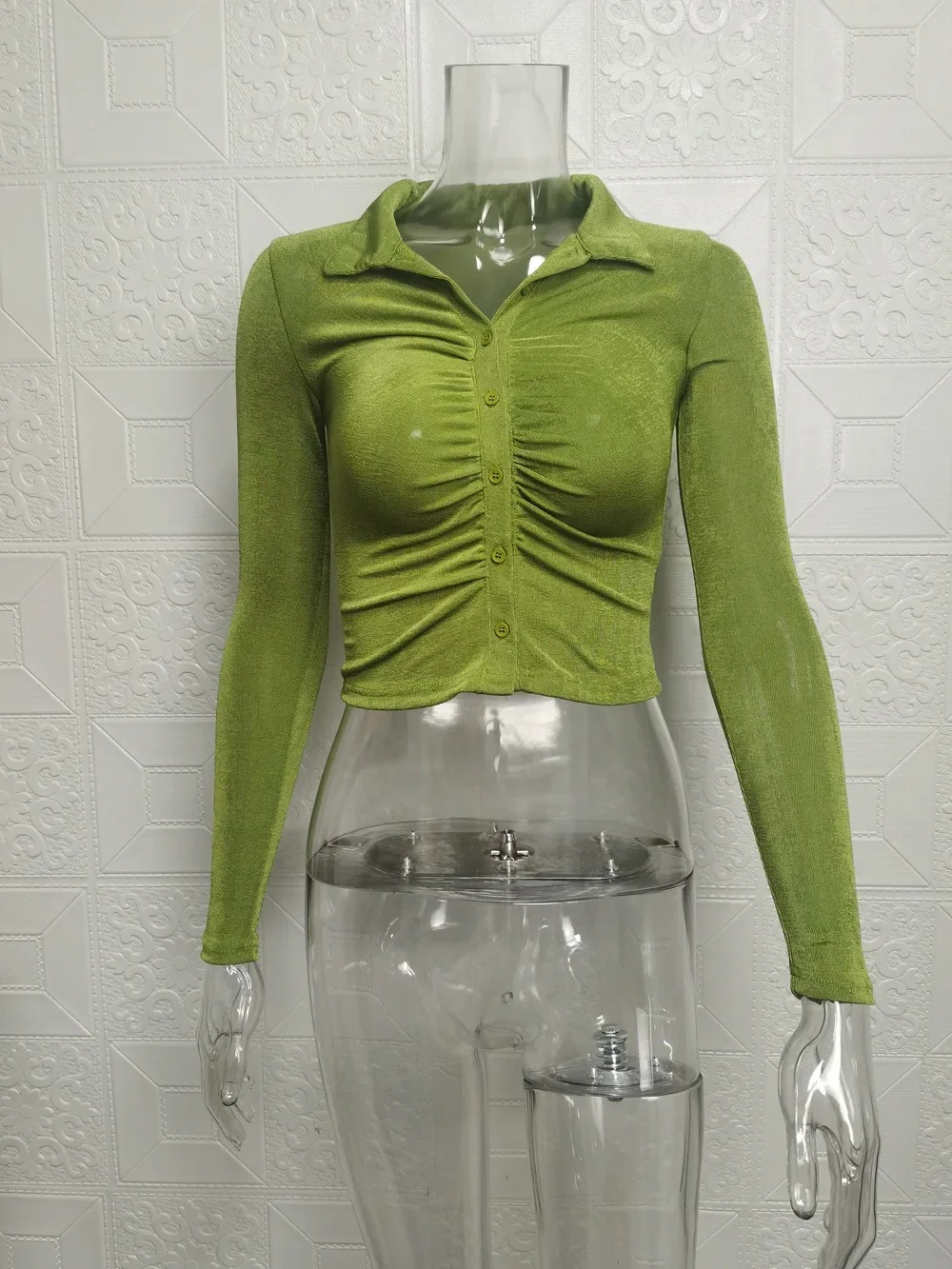 2024 Spring Street Clothing New Fashion Sexy Spicy Girl Slim Fit Cardigan Flip Collar Long sleeved Shirt Top for Women YBF22-3