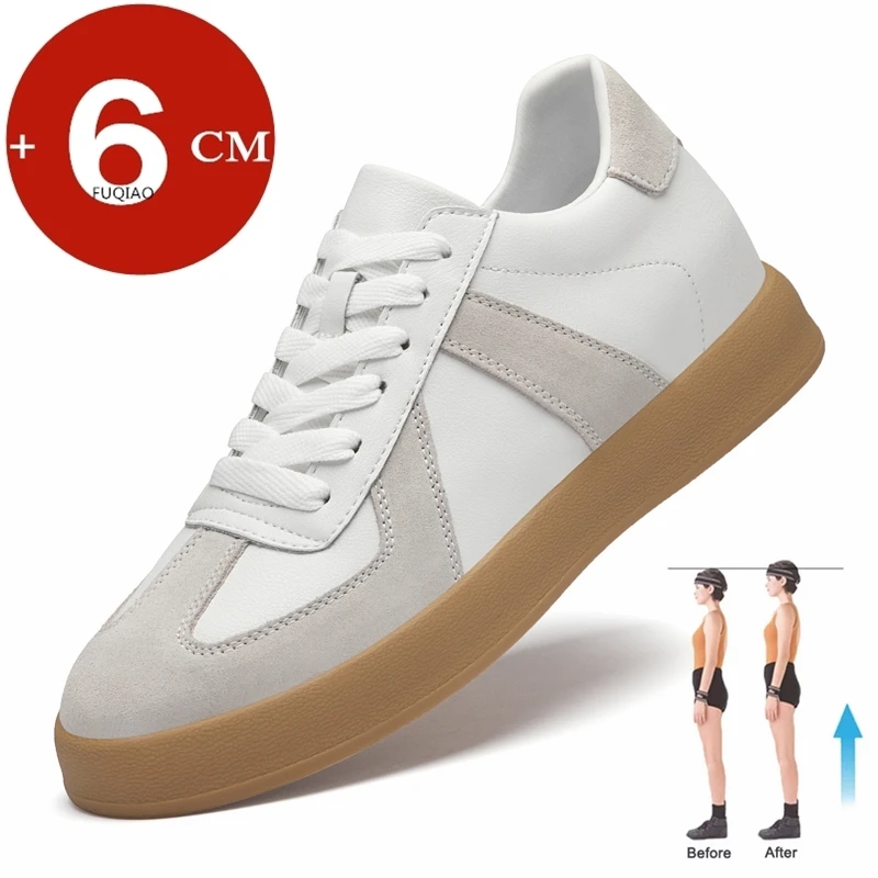 MM6 Replica Elevator Sneakers Women/Men Shoes Genuine Leather Height Increasing Shoes Lace Up Trainers Ladies Flat Shoes For Men