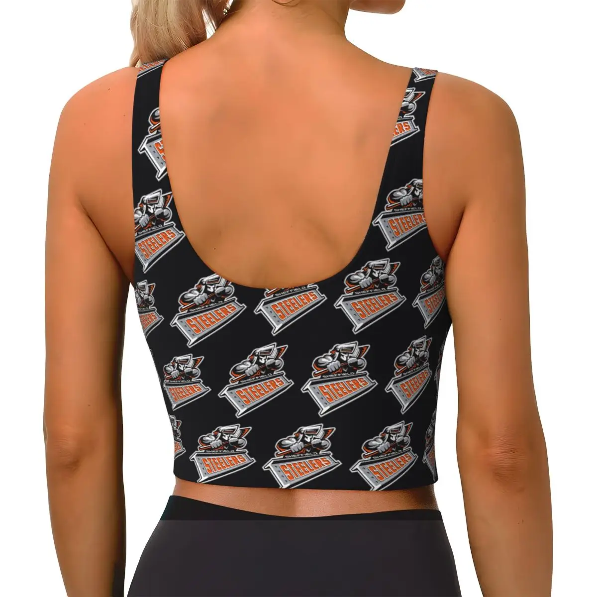 เสื้อชั้นในกีฬาแบบสปอร์ตบราสำหรับผู้หญิง รุ่น Custom The Sheffield Steelers รองรับแรงกระแทกสูง เหมาะสำหรับออกกำลังกาย ยิม โยคะ แบบครอป