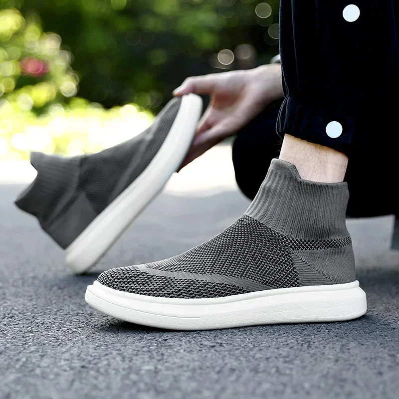 Warm Men Casual Sneakers Comfortable Mens Ankle Boots Lightweight Couple Walking Running Shoes Mesh High Top Man Socks Shoes