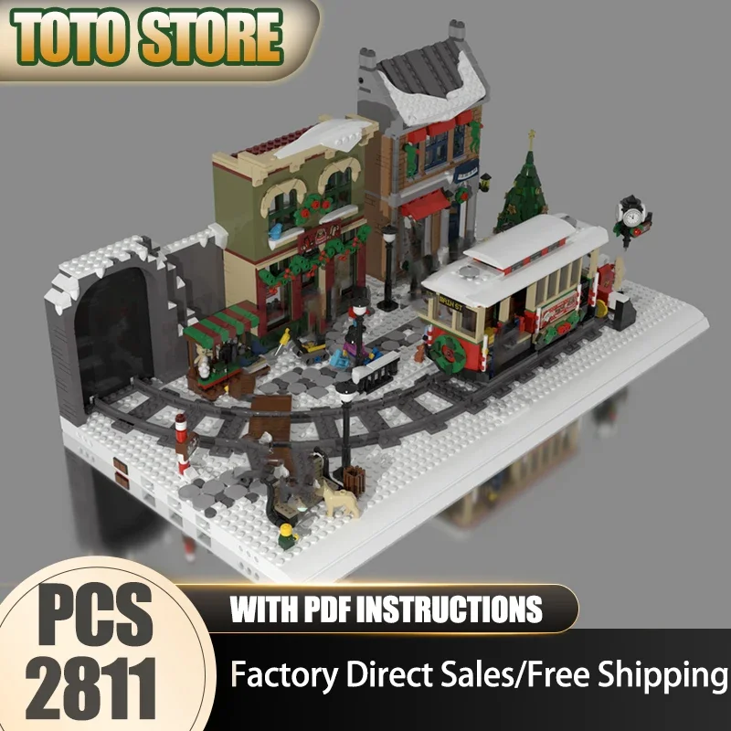 

Railway Train Moc Building Bricks Ron's Winter Village 2024 Model Building Technology City Street View Blocks Construstion Toy