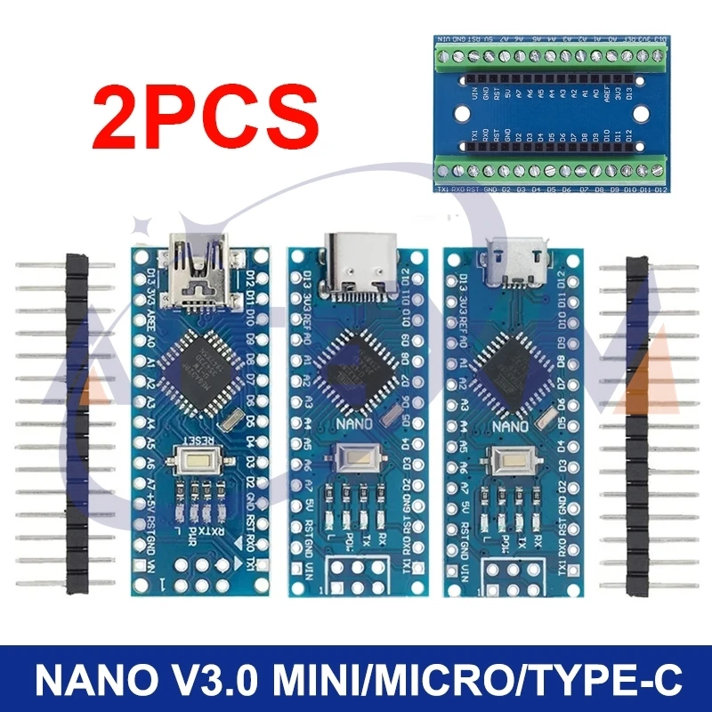 2PCS Mini/Typ-C/Micro USB Nano 3,0 Mit Bootloader Kompatibel Nano Mikrocontroller Für Arduino CH340 Fahrer 16Mhz ATMEGA328P
