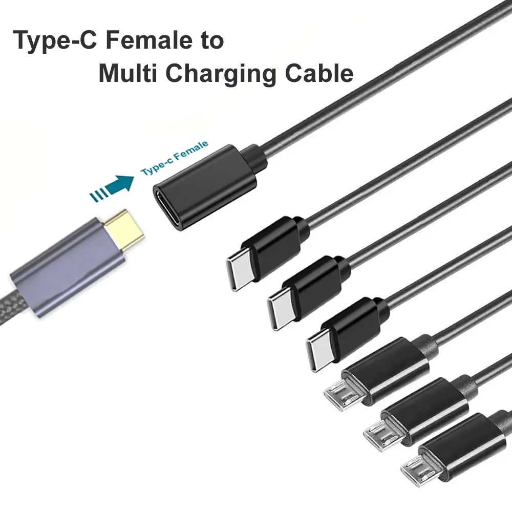 1 to 6 Type C/Micro USB Multi Charing Cable, USB C Female to Type C/Micro USB Male Splitter Adapter Cable Extension Cable 5V 3A