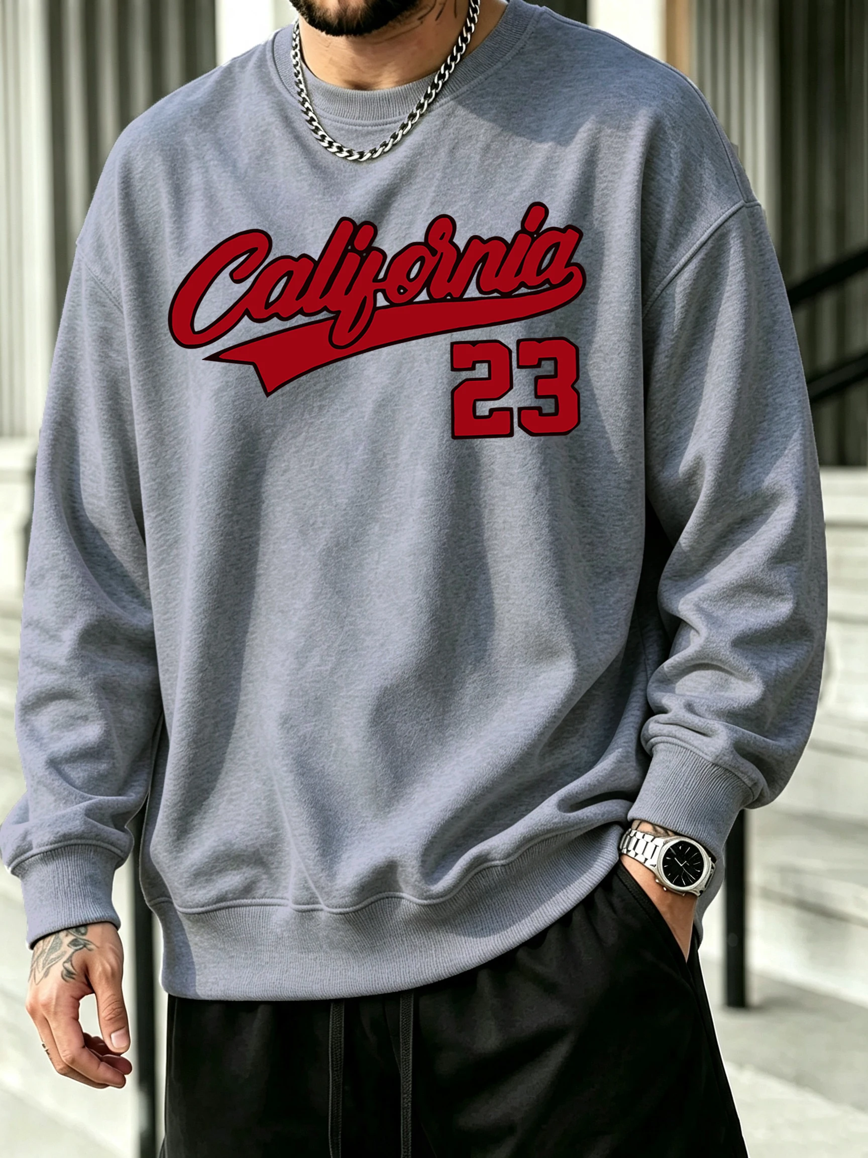 Califirnia Letter Number 23 Logo Print Fleece Autumn Man Sweatshirts Daily Soft Commute Pullovers Comfortable Street Tops