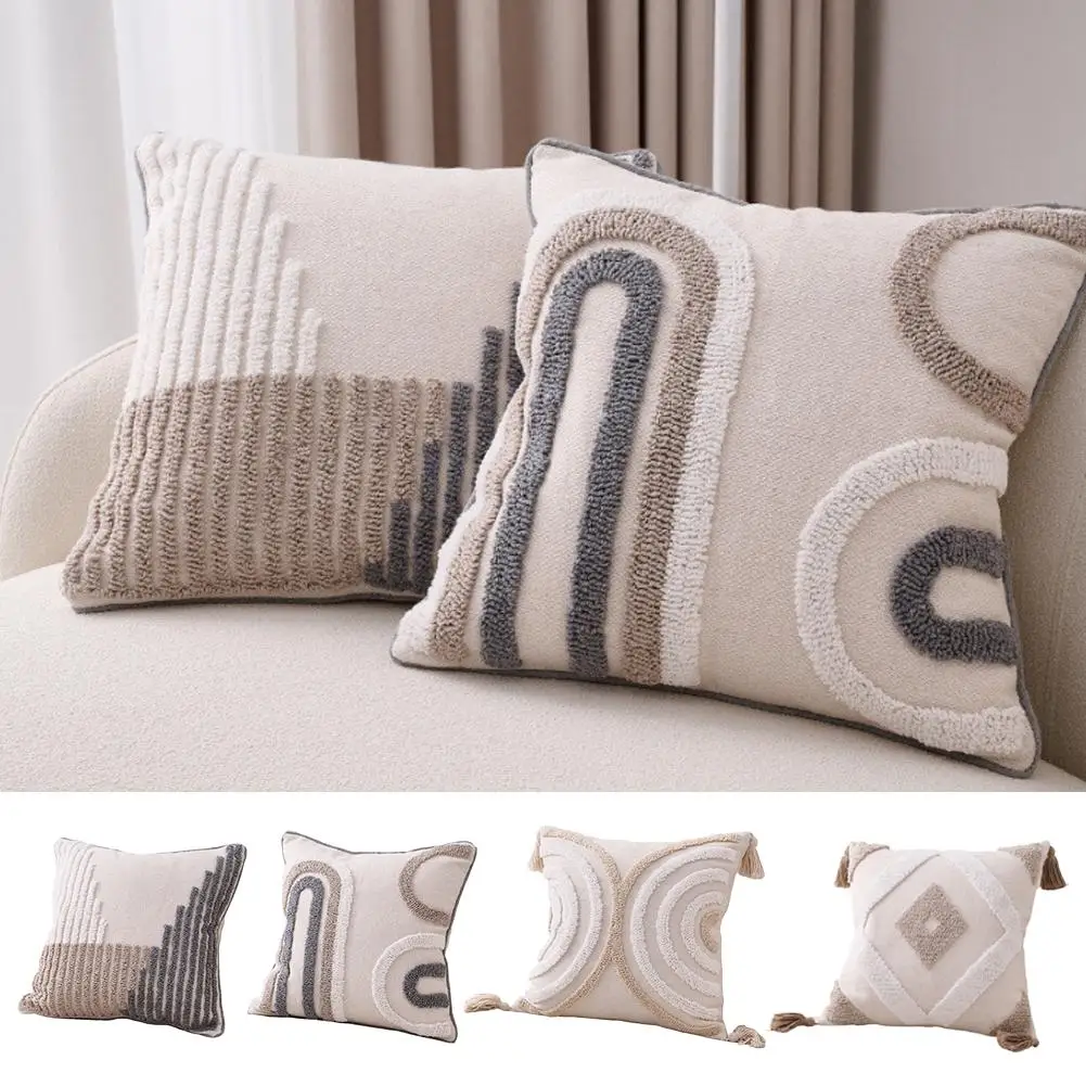 45X45cm Boho Cushion Cover Tufted Pillow Case Tassel Throw Pillowcase Cotton Linen Geometric Nordic For Sofa Bed Home Decor