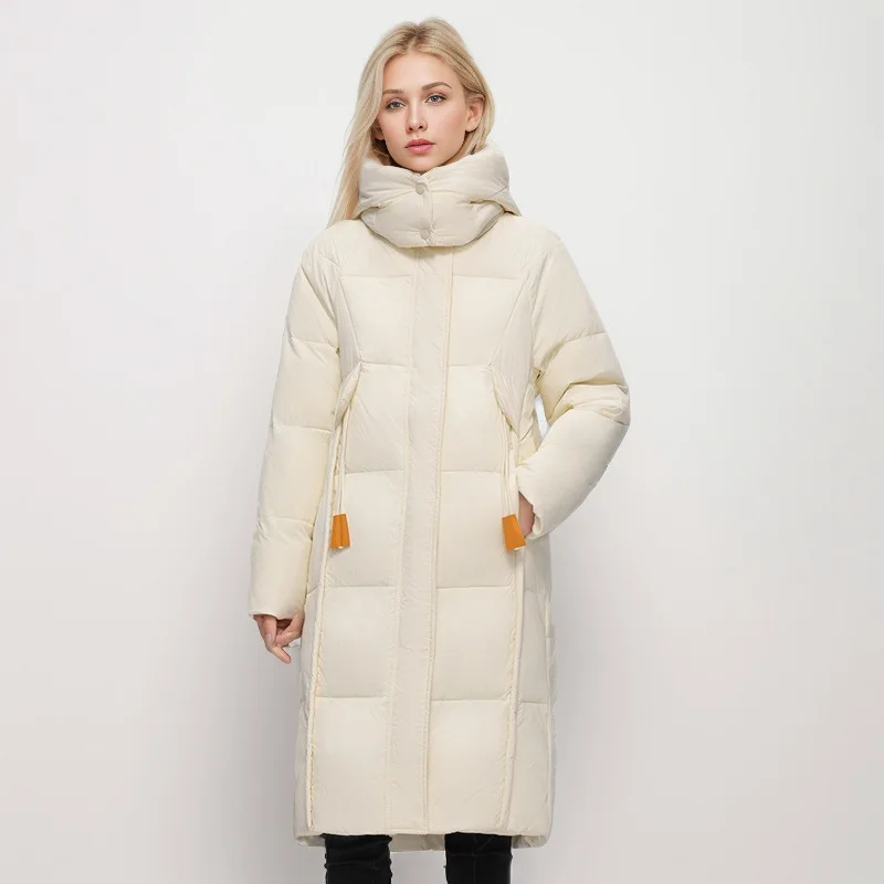 Casaco longo parka feminino grosso quente com capuz bolso jaquetas zíper sólido casual emendado solto algodão parkas senhora inverno 2024