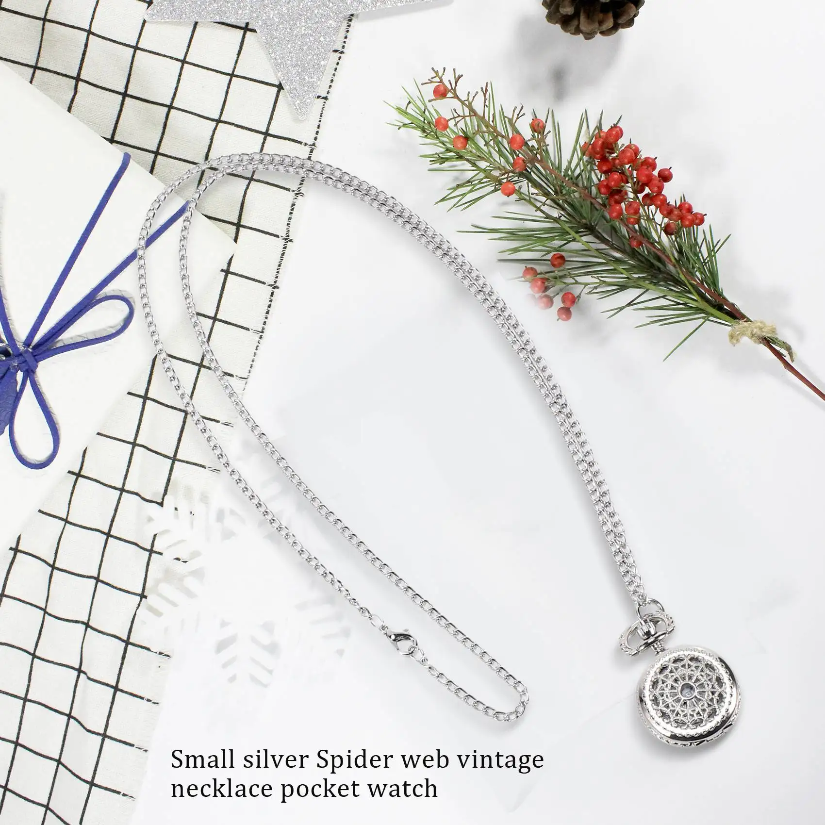 ABQR Men Women Pocket Watch Quartz Silver Alloy Pendant Necklace Pocket Deco