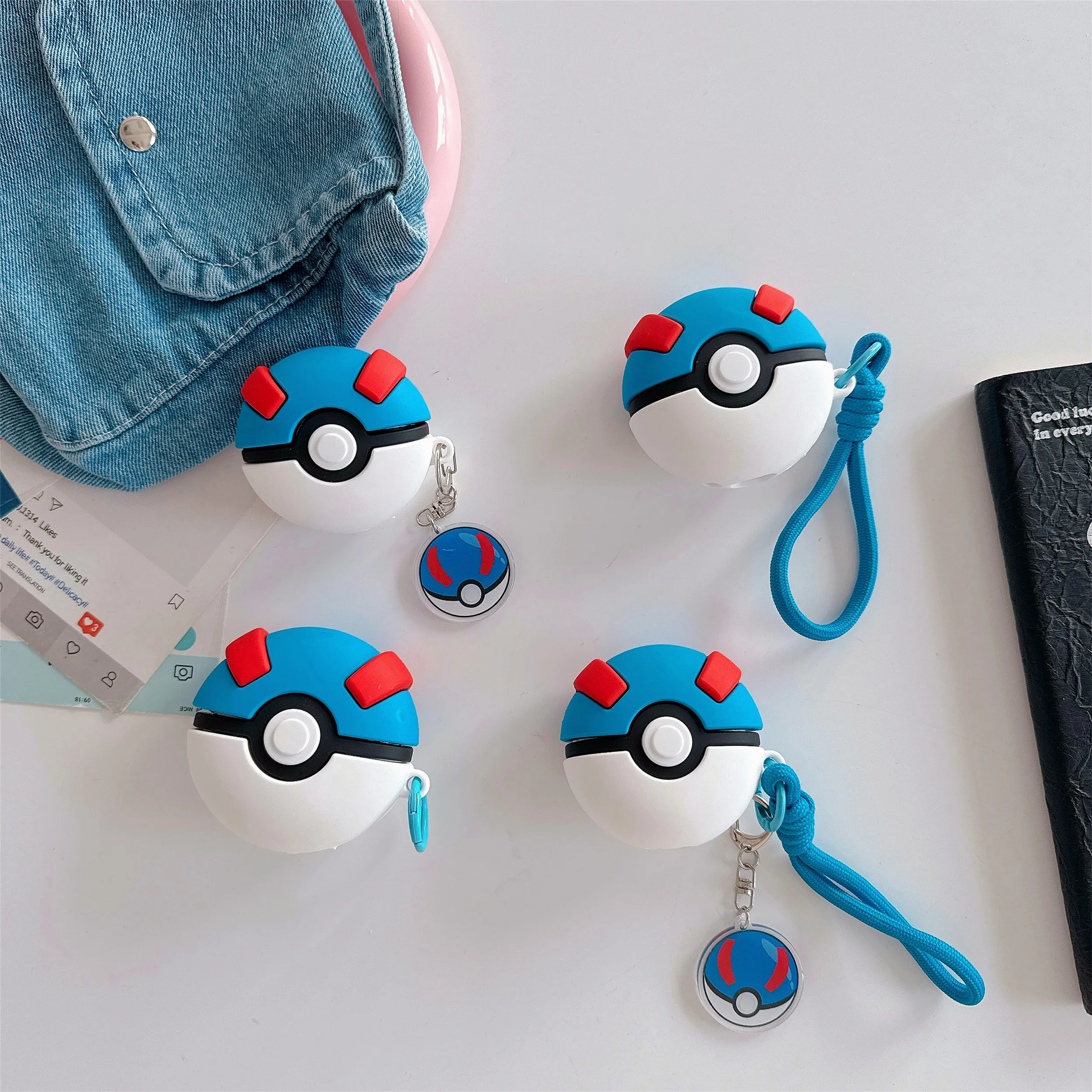 Popular For Pokémon Great Ball With Wireless Bluetooth Earphones Case For Airpods 3/4/Pro/Pro 2/Pro 3 With Lanyard Soft Cover