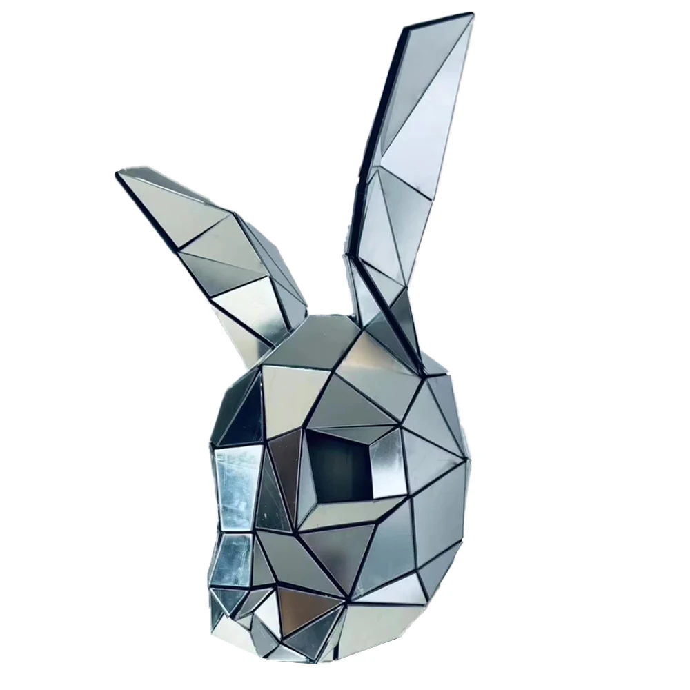 Silber Spiegel Tier Kopfschmuck Helm Tiger Hase Katze Cosplay Rave Musik Festival DJ Maske Club Tanz Requisiten Spiegel 3D Dämon Maske