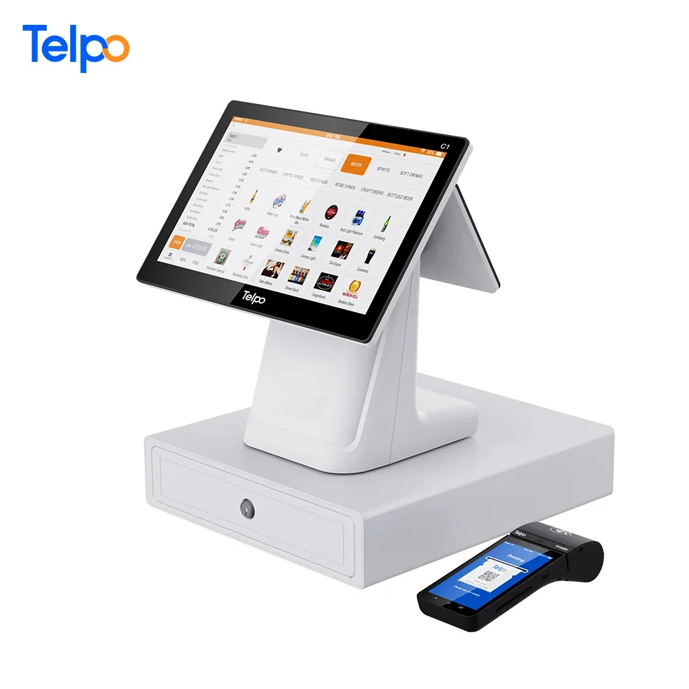 Telpo C1 Pc Pos Dual Screen All In One Supermarket Cash Register With Thermal Printer