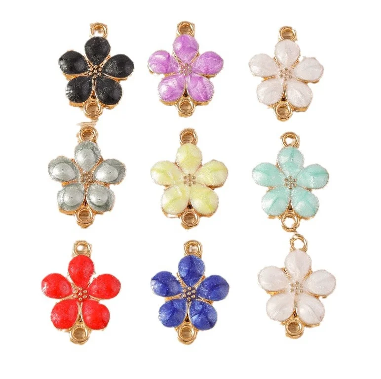 10Pcs 14x18mm Double Hole Enamel Flower Charms Colorful Connector Pendants for DIY Bracelet Necklace Jewelry Making