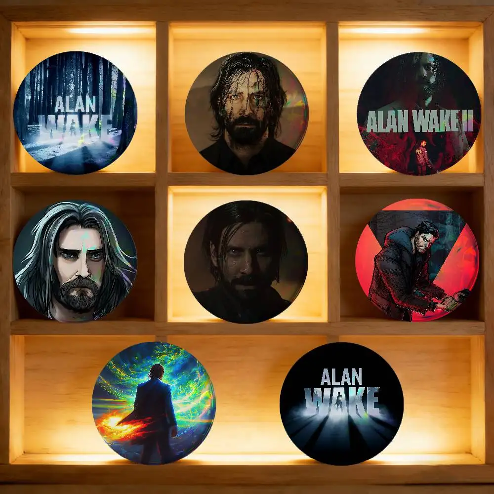 A-Alan Wake 2 Game Funny For Badge Laser Holographic Custom Badge Image Metal Lapel Pin Brooch For Clothing Backpack Decorative